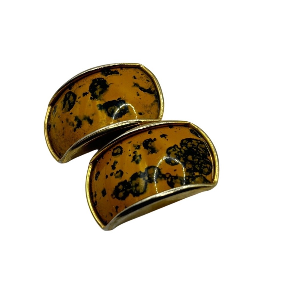 Vintage 1980s Modernist Yellow Black Splatter Enamel Door Knocker Post Earrings